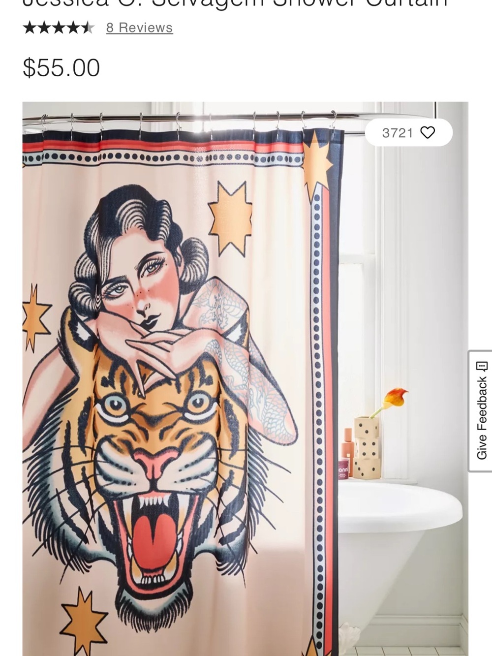 Urban Outfitters Pink Tiger and Tattooed Woman Shower Curtain